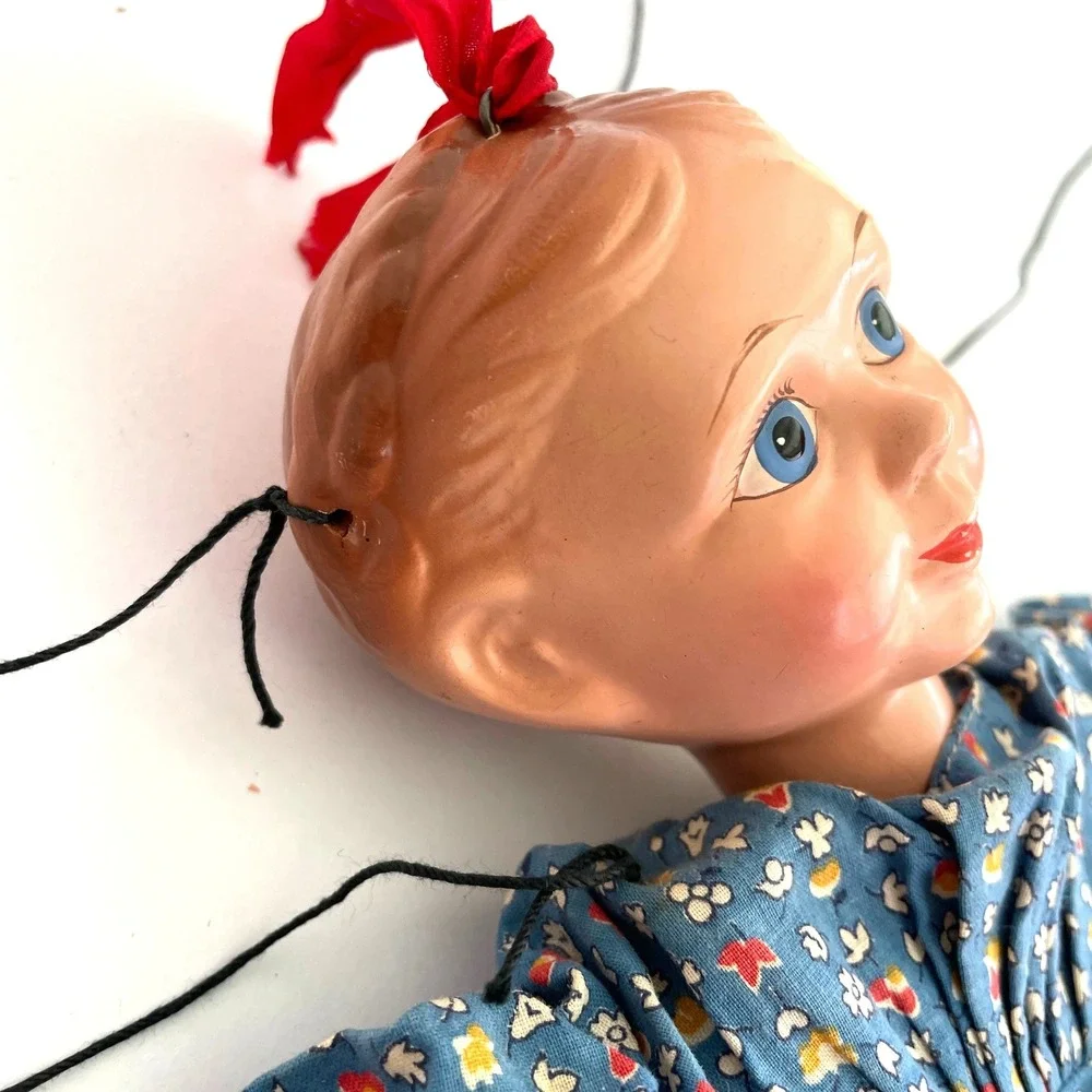 Vintage Antique 30s Effanbee Emily Ann Marionette Puppet Girl Wooden Control 12
